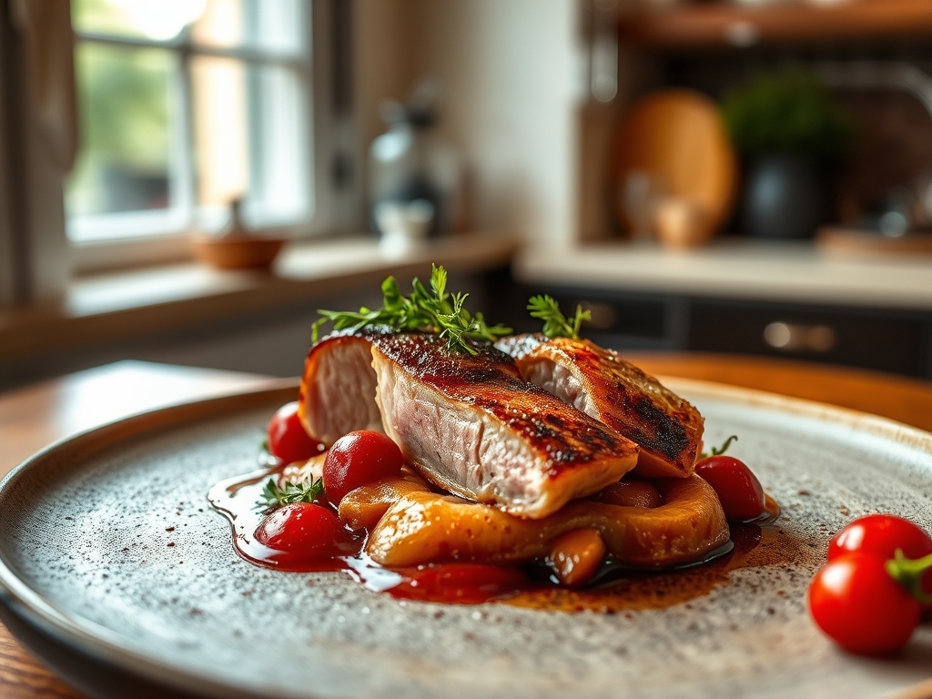 Magret de pato con frutos rojos