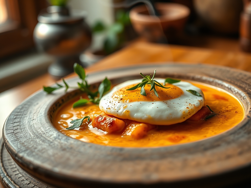 Sopa de ajo con huevo poché