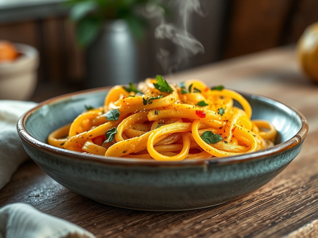 Pasta con crema de calabaza dulce