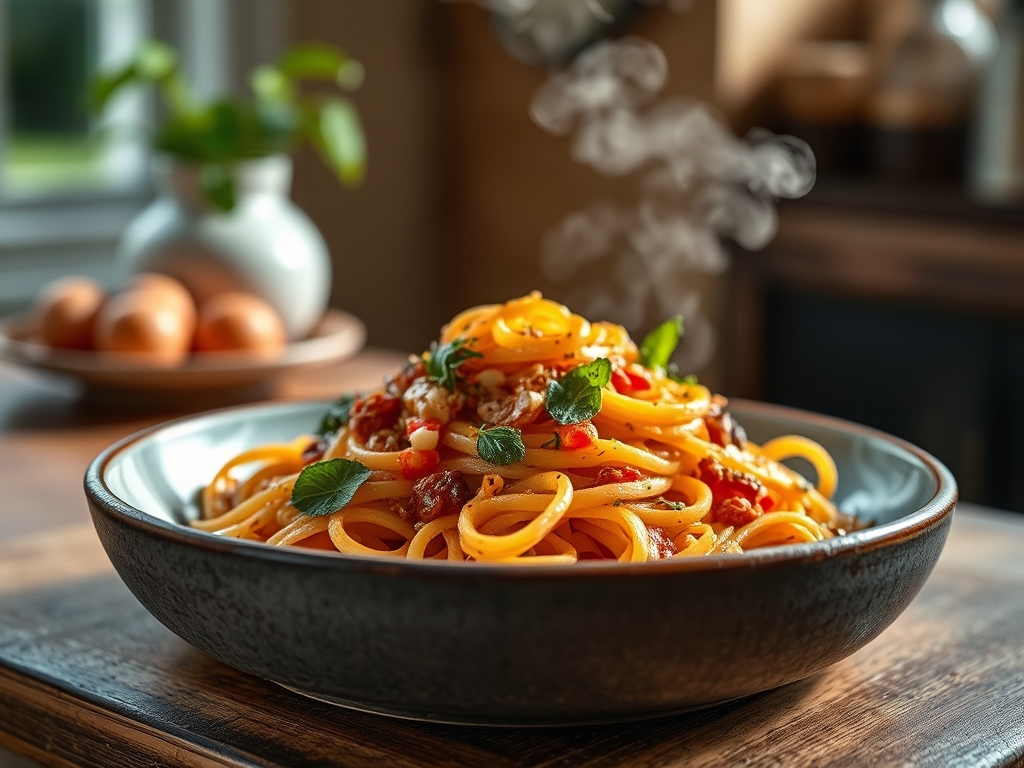 Pasta con salsa de nueces y pera