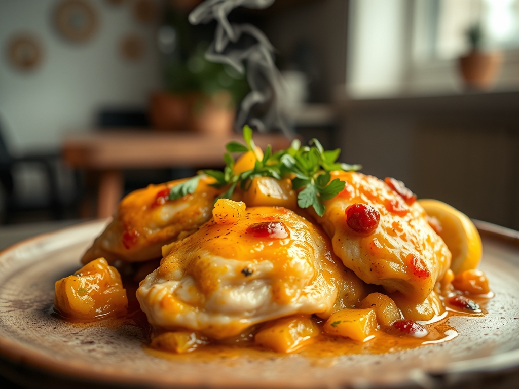 Pollo con aceitunas y limón